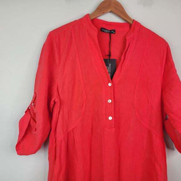 NWT Francesca Bettini Made In Italy Shirt Dress Red Linen Blend Pockets Size M - Picture 4 of 10